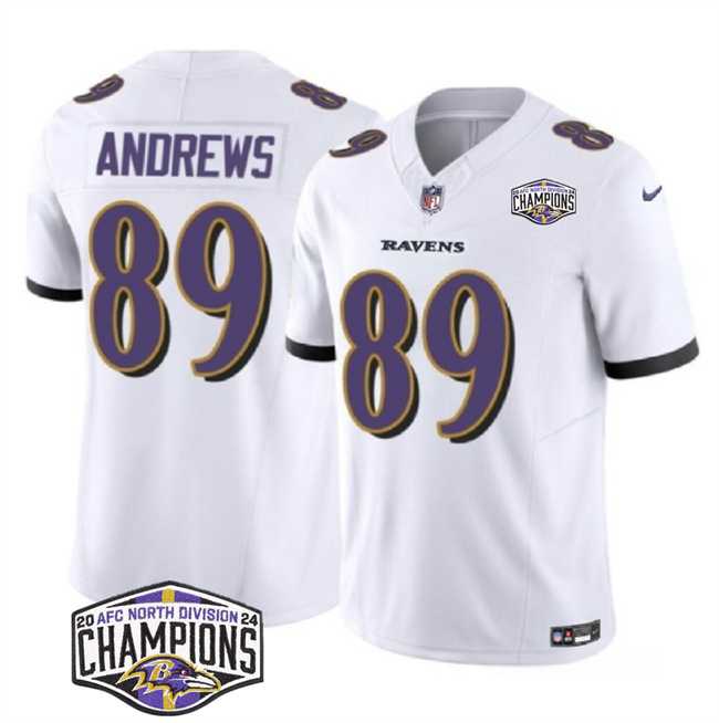 Mens Baltimore Ravens #89 Mark Andrews White F.U.S.E 2024 AFC North Division Champions Vapor Limited Jersey